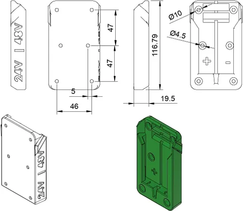 Vista 2 de Adaptador para greenworks o creabest de 24 voltios compatible con batería de litio calibre 12, negro