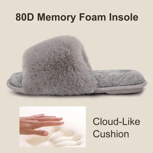 Vista 5 de LongBay Pantuflas planas de espuma viscoelástica de piel sintética para mujer, cómodas sandalias de punta abierta