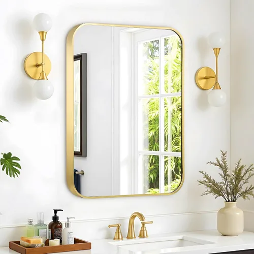 Vista 8 de Espejo de pared rectangular sin marco de 24 x 36 pulgadas con borde biselado de 1 pulgada para tocador de baño