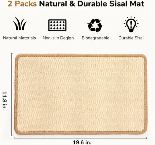 Vista 2 de FUKUMARU Paquete de 2 alfombrillas rascadoras para gatos, 19.6 x 11.8 pulgadas, almohadillas rascadoras de sisal natural para gatos