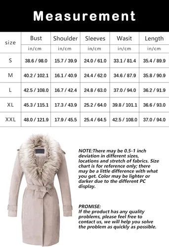 Vista 6 de Bellivera - Chaqueta larga de piel sintética para mujer, otoño e invierno, gabardina de moda con cuello de piel desmontable