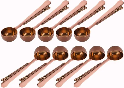 Vista 8 de Cuchara y clip de café de 3 piezas, cuchara de acero negro+oro+oro rosa