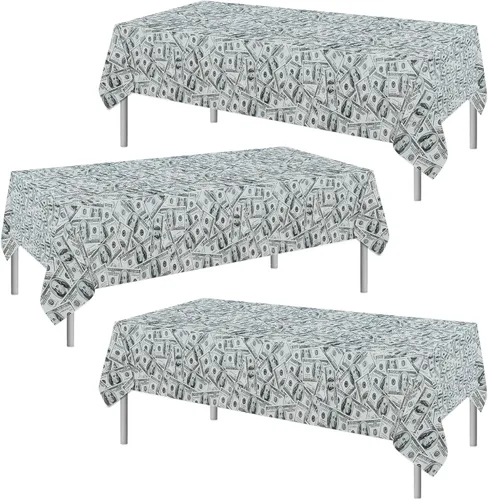 Vista 2 de PHOGARY Mantel de 3 piezas para decoración de fiesta temática de dinero, manteles de billetes de dólar, manteles de mesa de dinero para cumpleaños