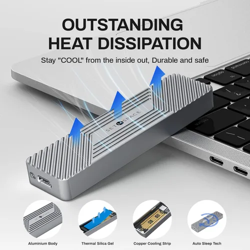 Vista 3 de Carcasa M.2, carcasa NVMe de 10 Gbps y carcasa SATA NGFF de 6 Gbps, llave M PCIe (llave B+M), USB3.1 Gen2 con cable de 5.9 pulgadas compatible