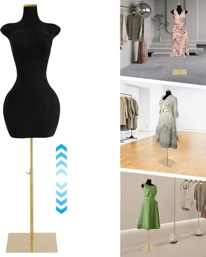 Vista 5 de Forma de vestido de maniquí femenino ajustable con soporte, modelo de torso de cuerpo completo para exhibición y costura de ropa, altura 59-83