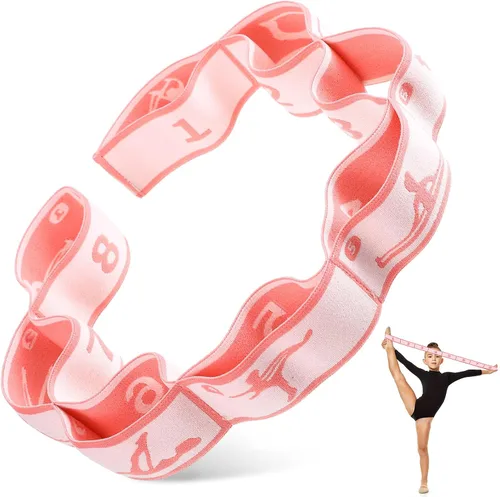 Vista 8 de Correa de estiramiento para niños, banda elástica de gimnasia para estiramiento de ballet y danza con 8 bucles, correa de resistencia ajustable