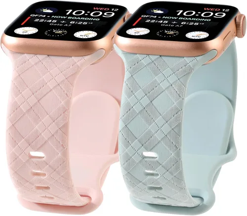 Vista 10 de Correas grabadas a cuadros compatibles con Apple Watch Band de 1.575 in 1.614 in 1.496 in 1.654 in 1.732 in 1.772 in 1.929 in, correa deportiva