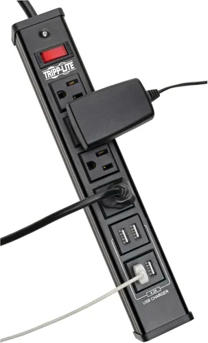 Vista 2 de Tripp Lite Regleta de protección contra sobretensiones de 4 tomas, cable de 6 pies, 450 julios, 4 puertos de carga USB, LED, seguro de 10K