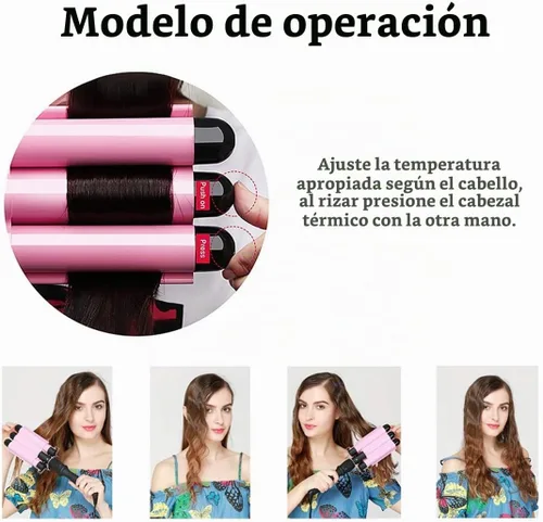 Vista 6 de Plancha rizadora de 3 barriles de cerámica con pantalla LCD y herramienta de doble voltaje para mujeres, ondas de playa con temperatura ajustable