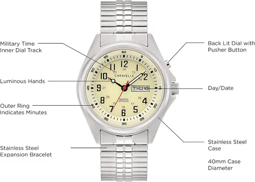 Vista 5 de Caravelle Traditional Quartz Mens Stainless Steel Expansion Light Up