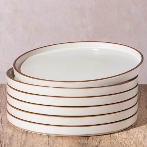 Vista 10 de LERATIO Platos de Cerámica, Juego de 6 Platos Planos de Ensalada de 8.0 Pulgadas, Platos Modernos de Borde Alto para Cocina, Aptos para Microondas