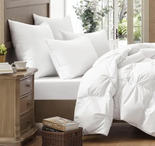 Vista 9 de puredown® - Juego de 2 almohadas de plumas y plumón de ganso blancas con funda de 100% algodón suave, almohadas de colección de hotel para cama