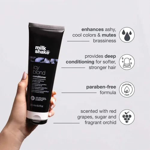 Vista 3 de Acondicionador milk_shake icy blond acondicionador tonificante galardonado con pigmento negro para neutralizar el amarillo y el latón en cabello