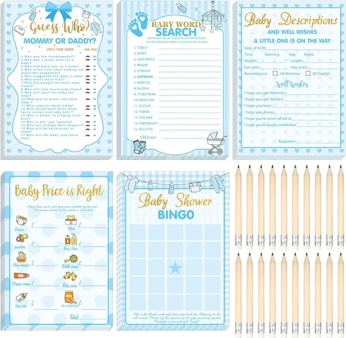 Vista 19 de Yinder 145 tarjetas de actividades para juegos de baby shower con 20 lápices, incluye descripción de bingo para bebés y deseos, adivina quién es