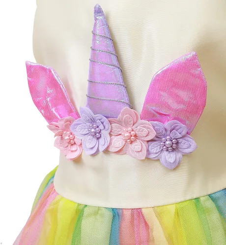 Vista 5 de Disfraz de unicornio para niñas falda arco iris regalo de cumpleaños fiesta de cumpleaños