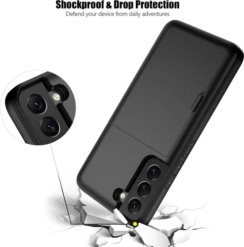 Vista 5 de Nvollnoe Funda para Samsung S22 con tarjetero 5G de 6.1 pulgadas, delgada, de doble capa, resistente, protector para Galaxy S22, funda con ranura