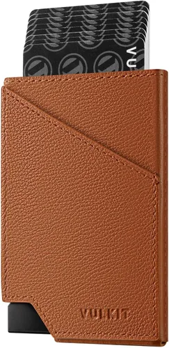 Vista 8 de VULKIT Cartera de tarjetas desplegable con bloqueo RFID, funda delgada de aluminio para tarjetas bancarias con bolsillo para dinero de negocios