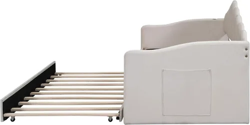 Vista 4 de Bellemave Cama diurna tamaño twin con nido para adultos, niños, niñas, adolescentes, camas diurnas con nido para sala de estar, terciopelo, beige