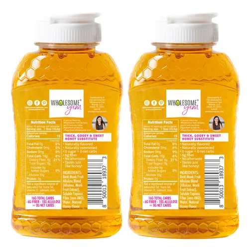 Vista 3 de Wholesome Yum Sustituto de miel cero azúcar (paquete de 2) – Alternativa natural de miel sin azúcar con fruta de monje y alulosa – Cero