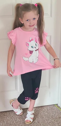 Vista 3 de Popshion Conjunto de ropa para niñas de 2 piezas, conjunto de ropa para niños pequeños, manga volada con dobladillo irregular, parte superior