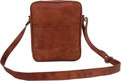 Vista 2 de Bolso bandolera de cuero vintage hecho a mano para hombres y mujeres, unisex, para adolescentes, bolso bandolera para iPadTab Mini, pequeño de 11