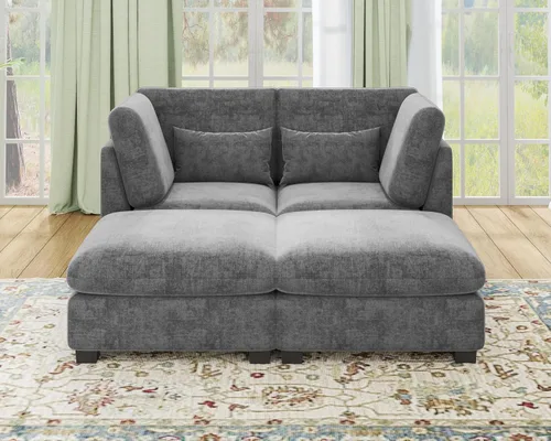 Vista 26 de Sofá Modular de Tamaño Grande, Sofá Seccional de Chenilla Cloud Extra Profundo con Chaise Otomana, Sofá Cama de Chenilla Esponjosa de 5 Asientos