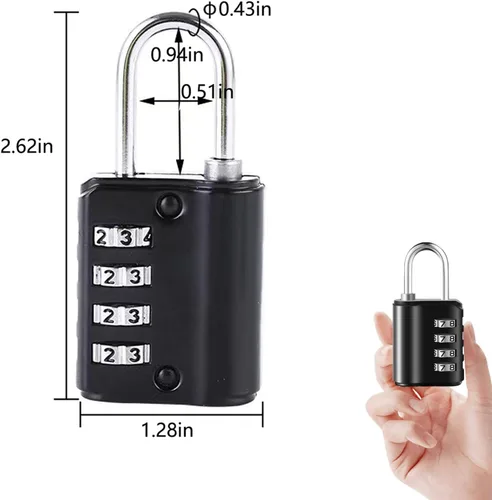 Vista 4 de Paquete de 2 candados combinados, candado reiniciable de 4 dígitos con llaves, cerradura combinada para escuela, casillero de gimnasio, casillero