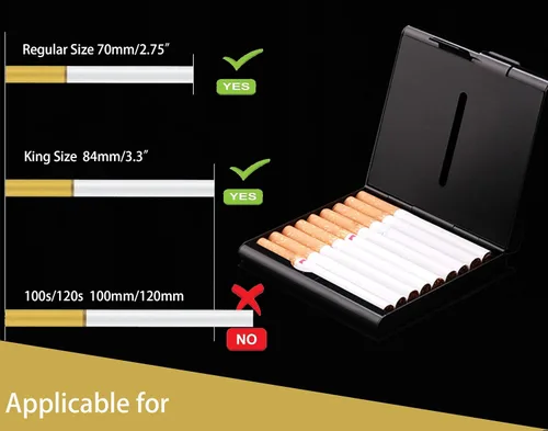 Vista 3 de VOVCIG Estuche de cigarrillos, soporte de metal para 20 cigarrillos King regular y delgado, caja de cigarrillos para hombres y mujeres (negro)