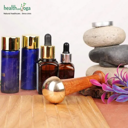 Vista 7 de SoulGenie HealthAndYoga™ BronzLift Kansa Masajeador facial y vial de prueba de aceite facial Kumkumadi - Kansa Wand Ayurveda Beneficios del bronce