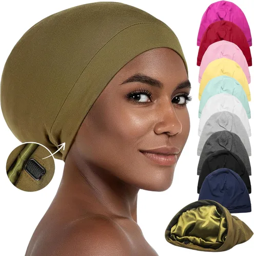 Vista 17 de CAPLORD Gorro de satén para dormir, envoltura de pelo rizado para hombres, gorros de seda ajustables para mujeres, gorro de seda para el cabello