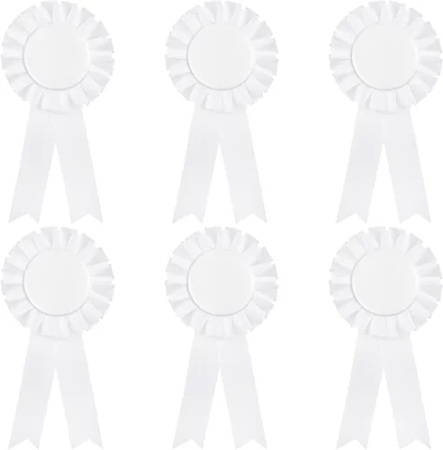 Vista 8 de 6 cintas de premio en blanco, cinta de roseta del primer lugar, cinta ganadora de victoria, cintas de reconocimiento de lujo para competición
