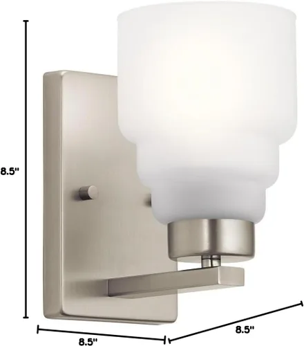 Vista 6 de Kichler Vionnet - Aplique de pared de 8.5 pulgadas con cristal satinado grabado en níquel cepillado