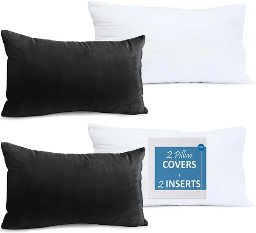 Vista 73 de Nestl Juego de 2 rellenos de almohada con terciopelo suave y sólido, juego de fundas de almohada cuadradas decorativas para sofá, automóvil Azul