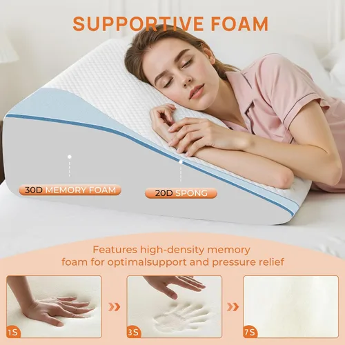 Vista 6 de Almohada de cuña para aliviar el dolor de espalda, almohada de reflujo ácido, almohadas de espuma viscoelástica para dormir, almohada triangular