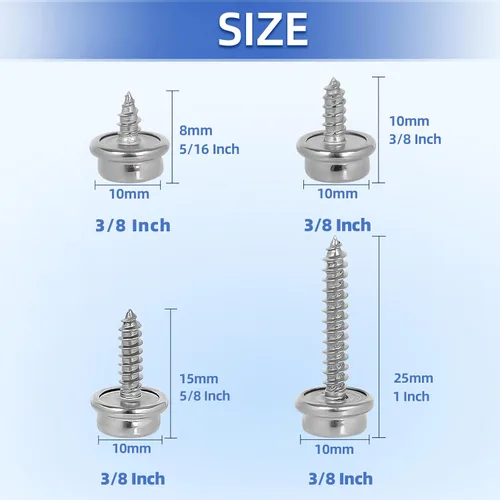 Vista 2 de Broches de lona para barco de 5/8 pulgadas, cubierta de barco de grado marino, tornillos de acero inoxidable, 3/8 pulgadas con tornillo de acero