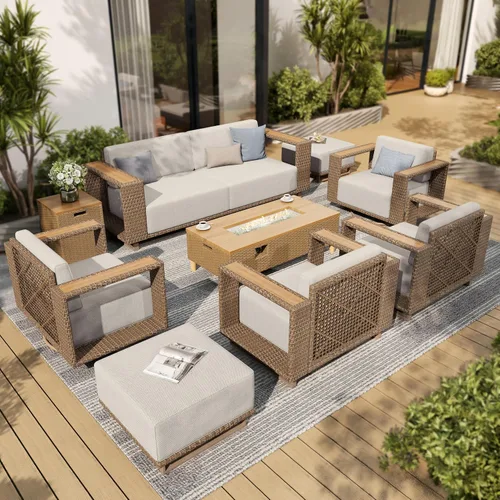 Vista 24 de SUNSHINE VALLEY 8 muebles seccionales de patio con cojín de 10 pulgadas de Beige-seccional