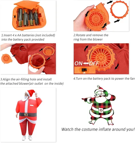 Vista 6 de Disfraz de Papá Noel inflable de Navidad, disfraz de Papá Noel, unisex (CH)