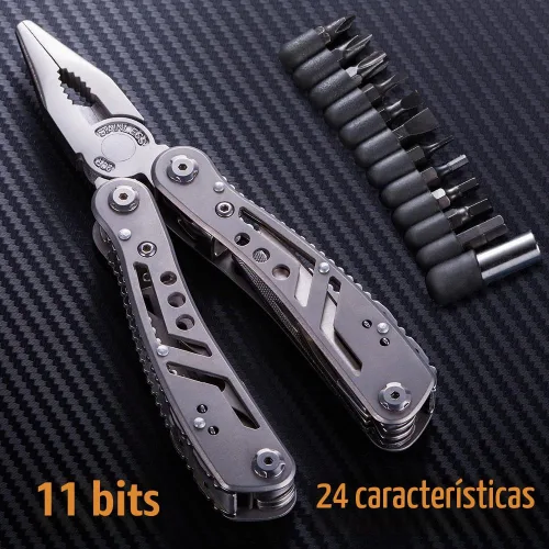 Vista 9 de Multiherramienta 24 en 1 con cuchillo, alicates y 11 puntas de acero inoxidable afilado, multiherramienta para hombres, equipo ideal