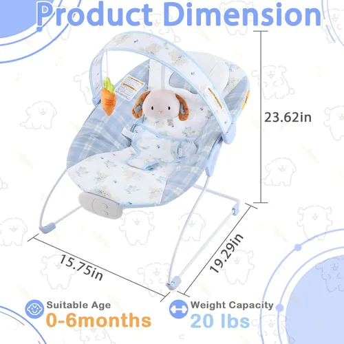 Vista 4 de Bouncer para bebés, asiento hinchable para bebés con música y vibraciones, balancín portátil para recién nacidos