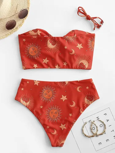 Vista 6 de ZAFUL Traje de baño de dos piezas con tirantes extraíbles, acolchado de cintura alta