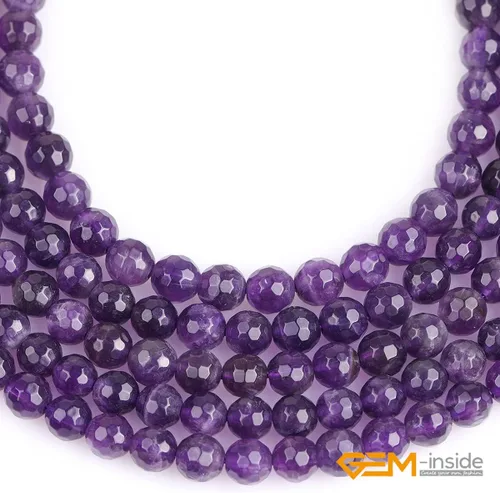 Vista 4 de GEM-Inside - Cuentas sueltas de amatista natural de 0.236 pulgadas (0.236 in), cristal facetado, piedra energética para hacer joyas, 15 pulgadas