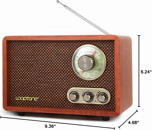 Vista 8 de LoopTone Radio vintage AM FM multifunción USB SD con altavoz Bluetooth, radio de mesa de madera retro para cocina, sala de estar con perilla