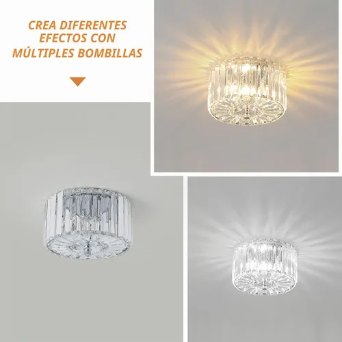Vista 5 de Lámpara de techo de cristal cromado de 2 luces, montaje empotrado Cromo-Flush