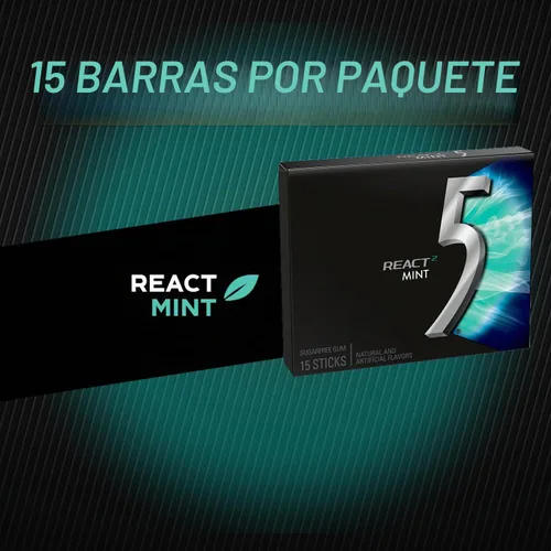 Vista 3 de 5 GUM React Mint Goma de Mascar sin Azúcar Paquete Grande (10 paquetes x 15 palitos) Sabor Intenso y de Larga Duración