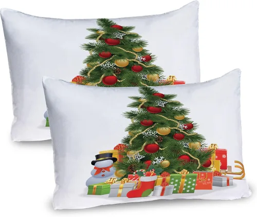 Vista 9 de Ambesonne Juego de 2 fundas de almohada navideñas, diseño de estrellas de Navidad y copos de nieve, letras retro, ropa de cama de microfibra