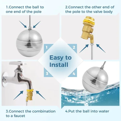 Vista 3 de 2 Pcs Float Valve, 3/4 Inches Stainless Steel Float Ball Valve for Water Tank, Automatic Brass Toilet Valve, Floating Ball Valve Switch for Stock