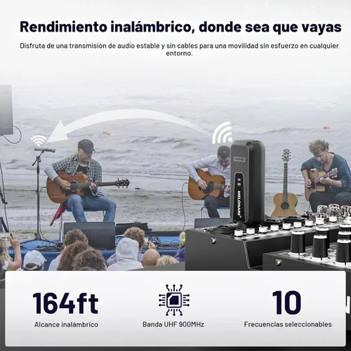 Vista 2 de MELONARE Adaptador de micrófono inalámbrico UHF 900 MHz XLR MX-1 Transmisor y receptor XLR inalámbrico, rango de 164 pies, alimentación fantasma
