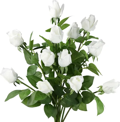 Vista 8 de FiveSeasonStuff Albaricoque rosado tallo largo de 21 pulgadas, rosas de tacto real, flores artificiales de seda, pétalos se sienten y se ven como