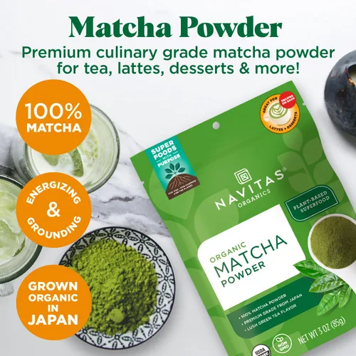 Vista 2 de Navitas Organics Polvo de matcha – Para té, lattes, batidos, postres y más – Energía y antioxidantes – Grado culinario premium – USDA orgánico, sin