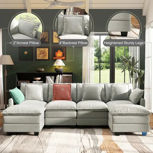 Vista 3 de Seccional Cloud Couch de 107", Sofá Seccional Modular en Forma de U, Sofá de Asiento Profundo de 4 Asientos con 6 Almohadas Extraíbles Lavables y 2